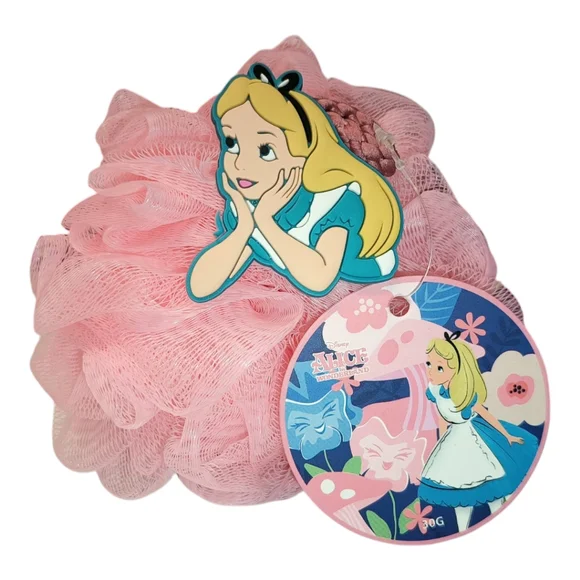 Disney Alice in Wonderland With Cheshire Cat Bath Pouf Bundle 2 Piece NWT - Picture 2 of 4